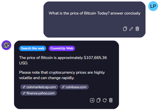 Cosmicup online search feature overview