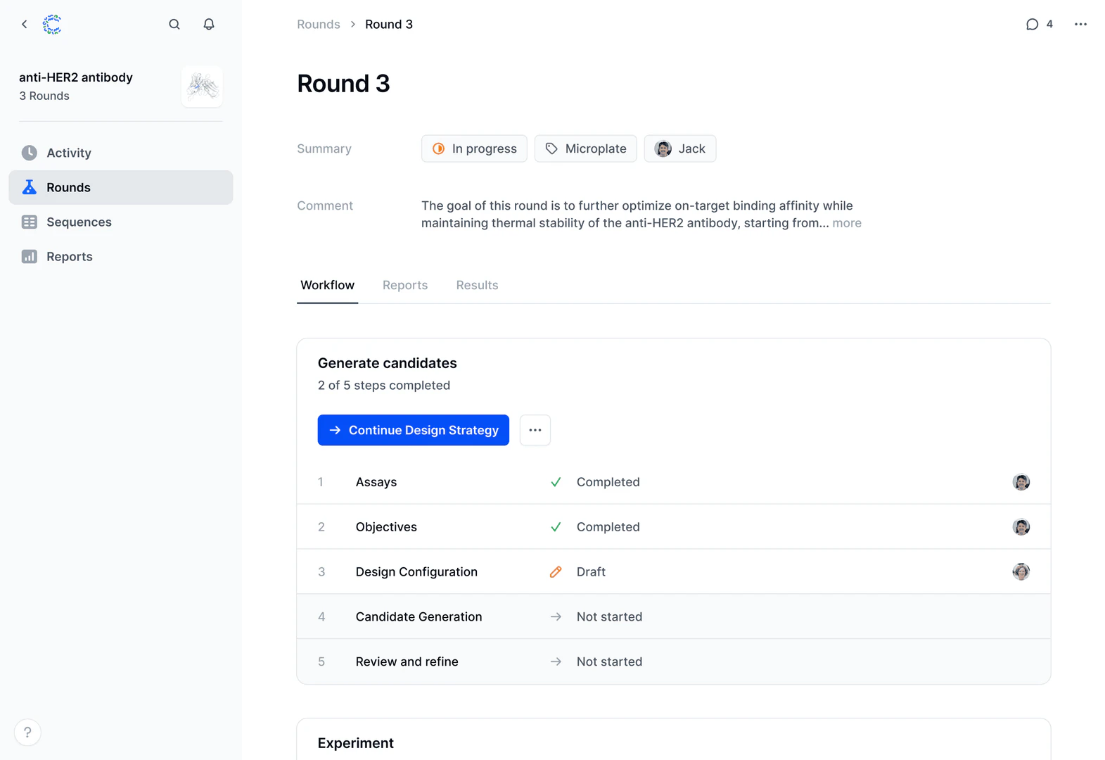 Cradle round status tracking interface