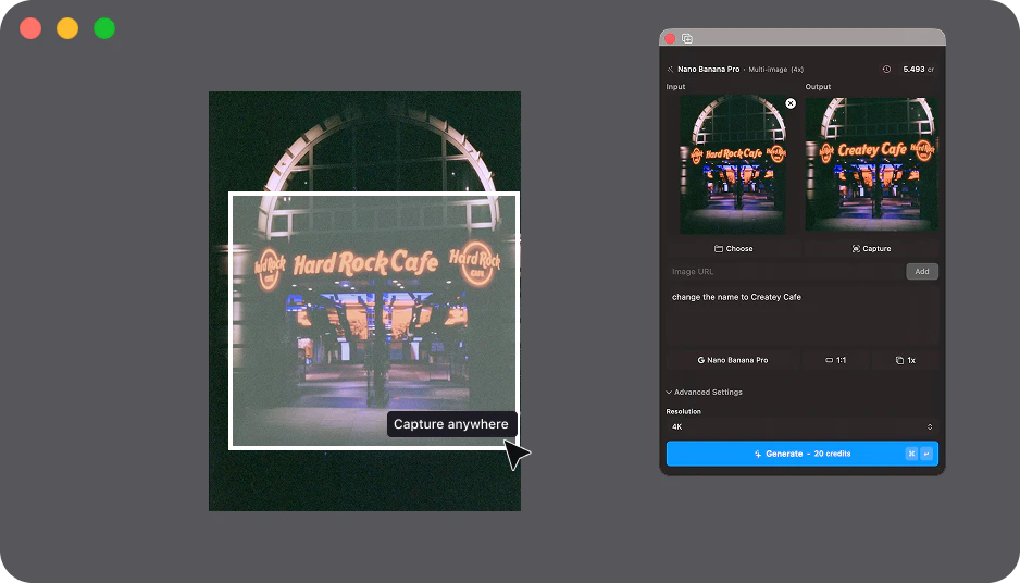 Createyai product interface with floating panel