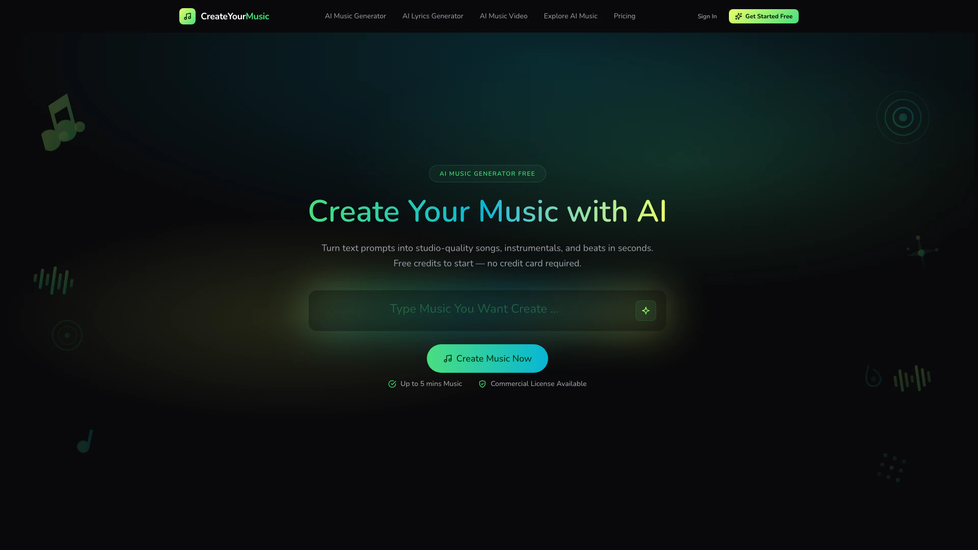 Createyourmusicai website screenshot showing Créez votre propre musique avec l'IA, gé... interface and features