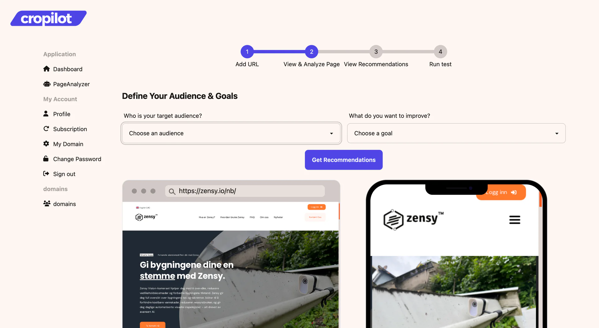 CroPilot product overview showing the app interface