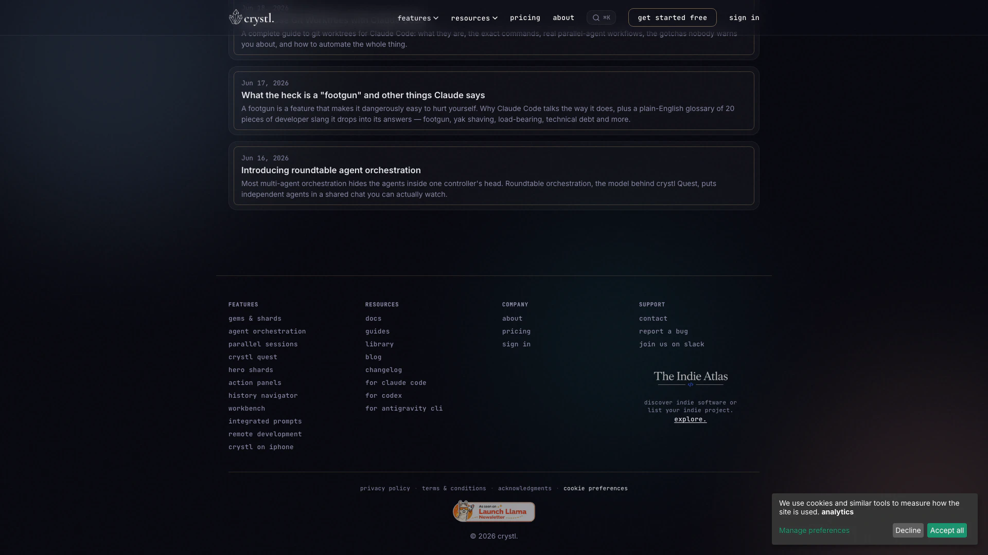 Crystl website screenshot showing Crystl is a macOS terminal designed for ... interface and features