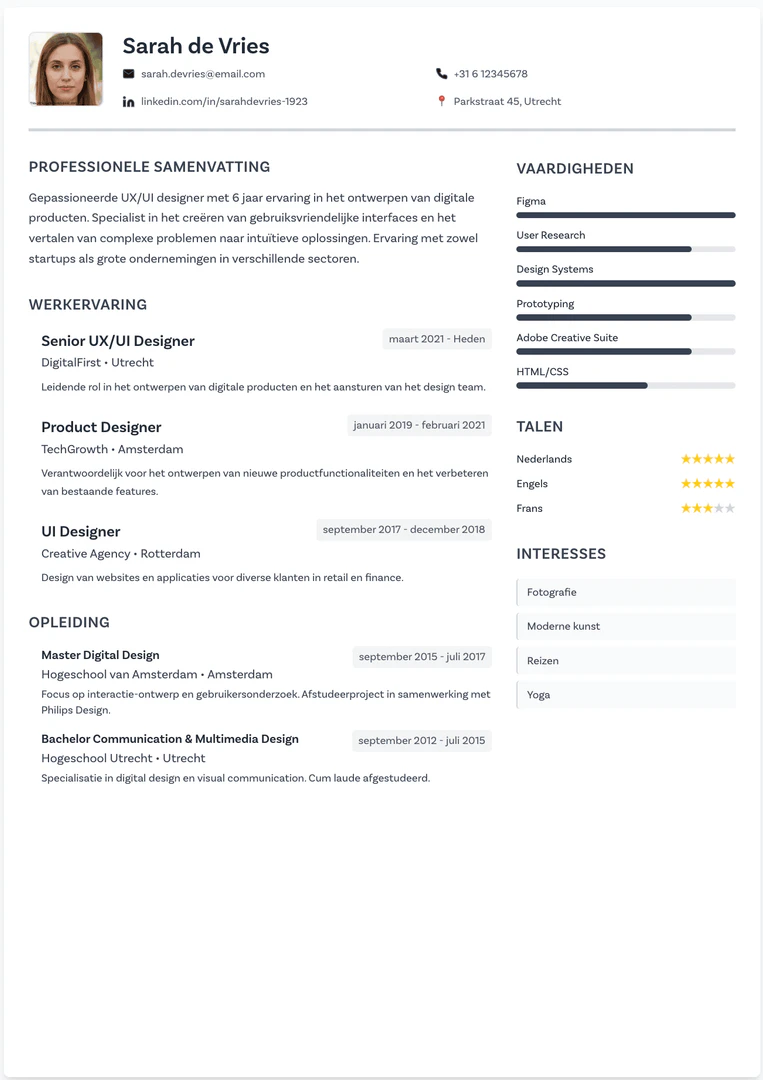 Cvheld product overview with CV template example
