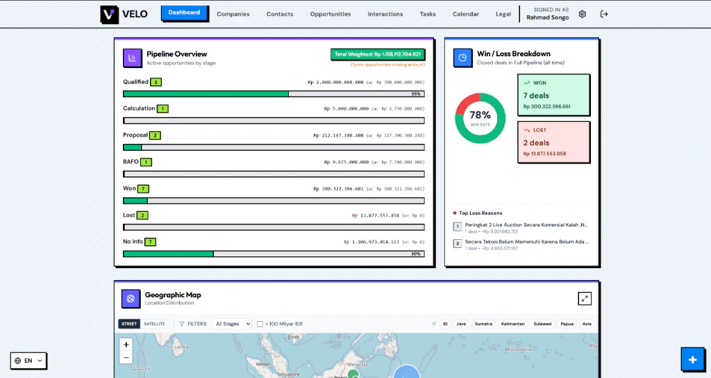 Dash Velo product interface showcasing CRM dashboard