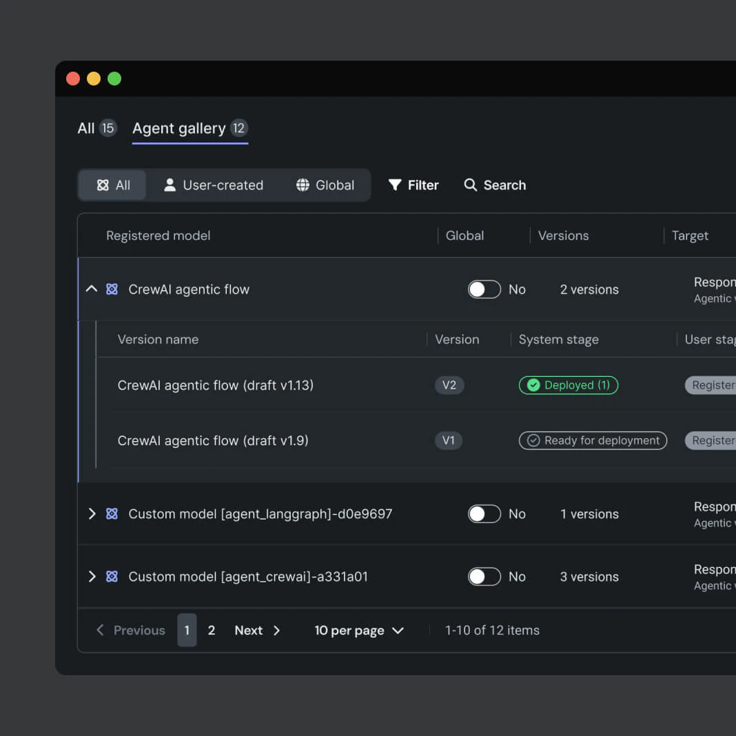 DataRobot governance features for AI agents
