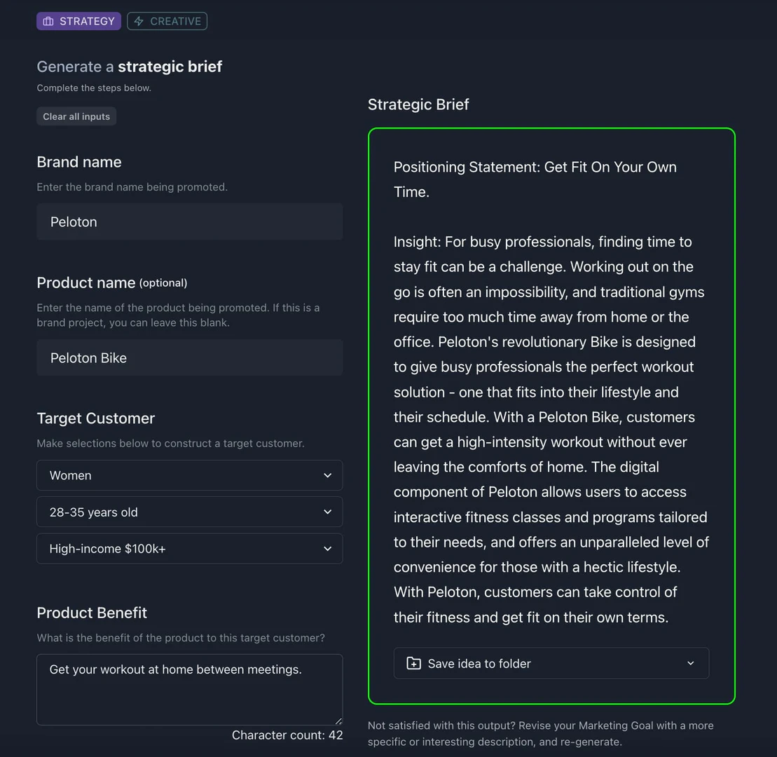 Daydrm Ai use case example showing a strategic brief