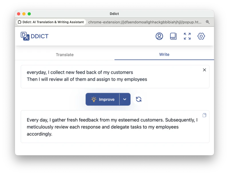 Ddict writing improvement feature demonstration