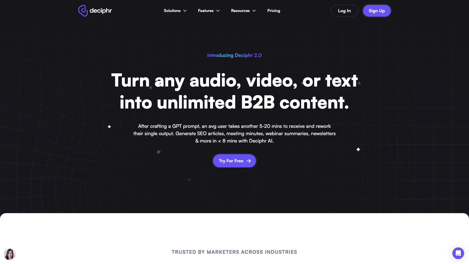 Deciphr website screenshot showing Automate Your Podcast Content Workflow interface and features