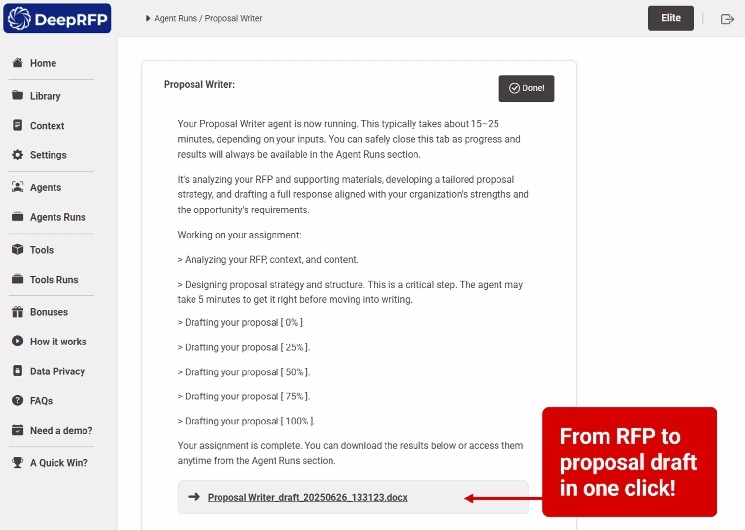 DeepRFP AI RFP software proposal automation dashboard