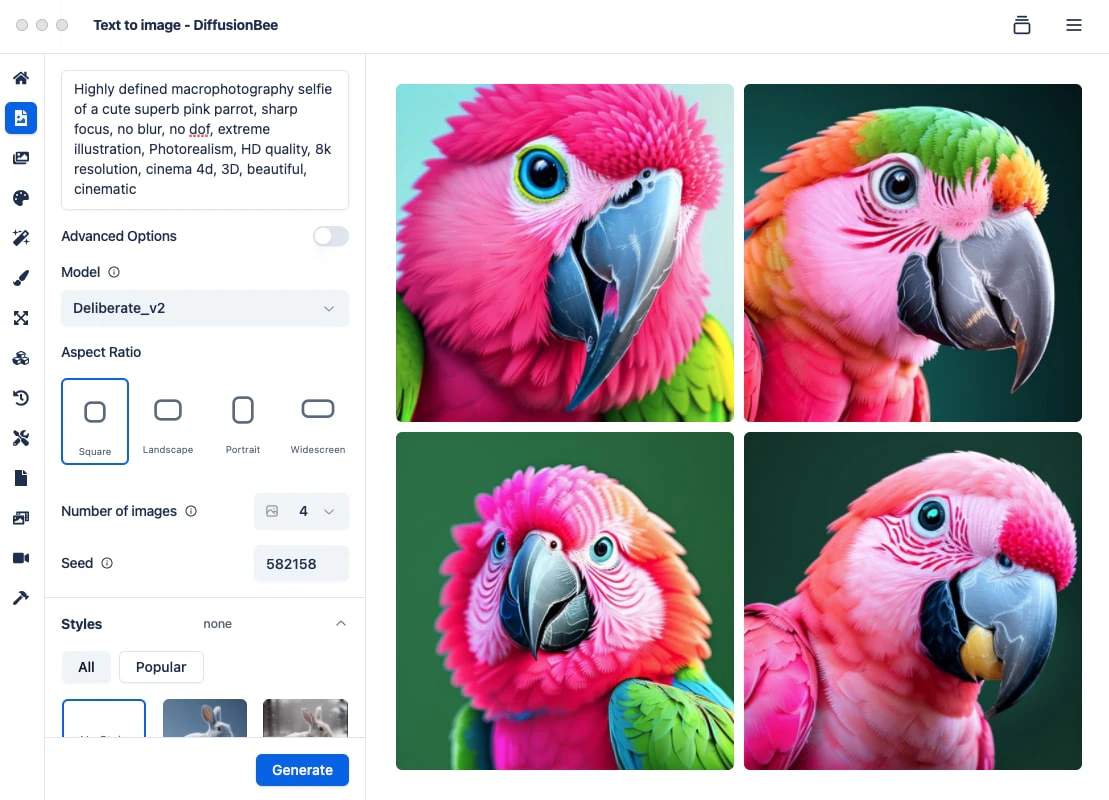 DiffusionBee product interface overview