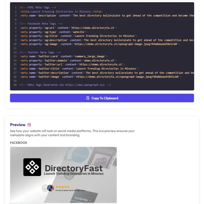 Directoryfa SEO feature showcase