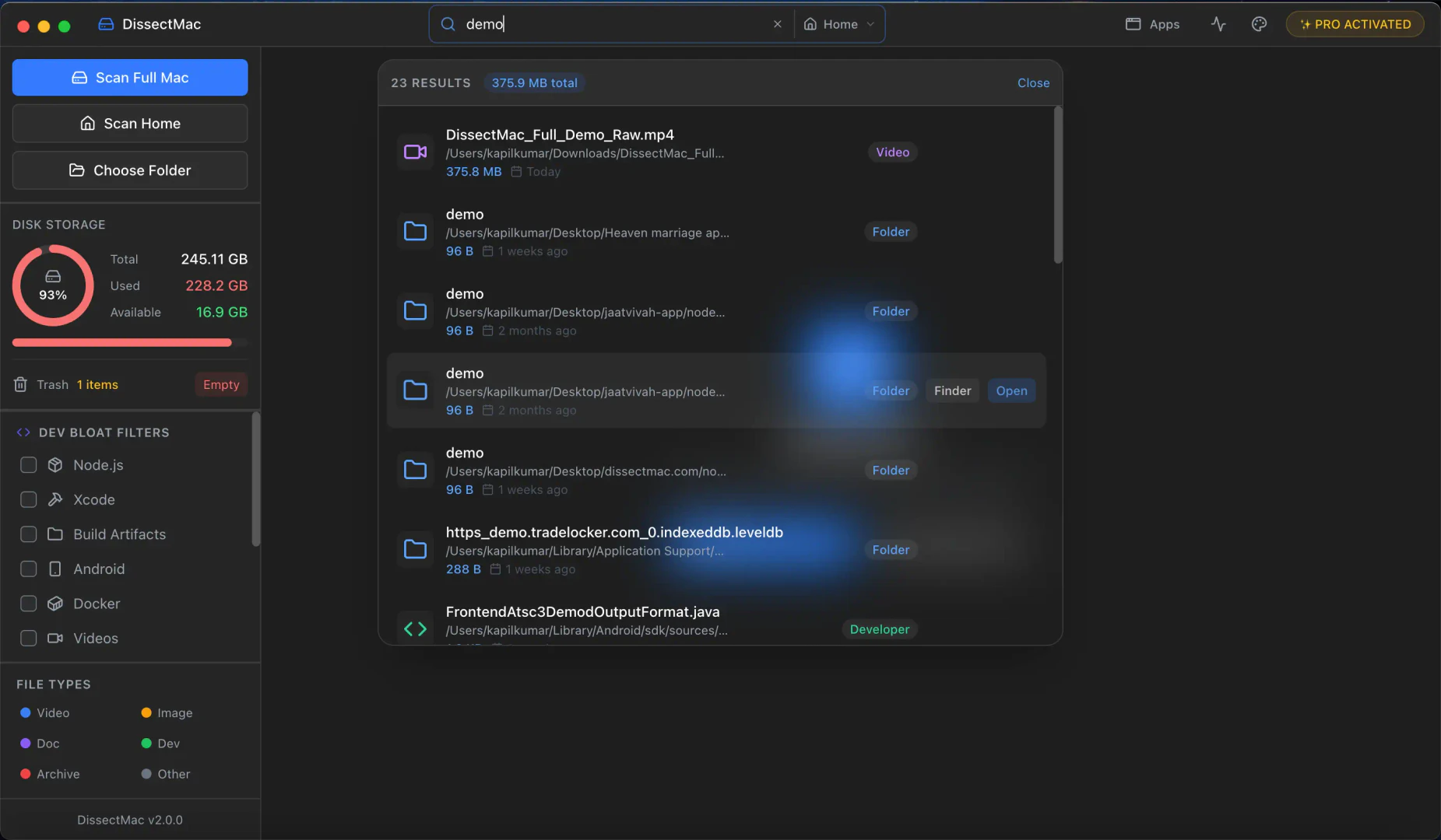 DissectMac intelligent search feature