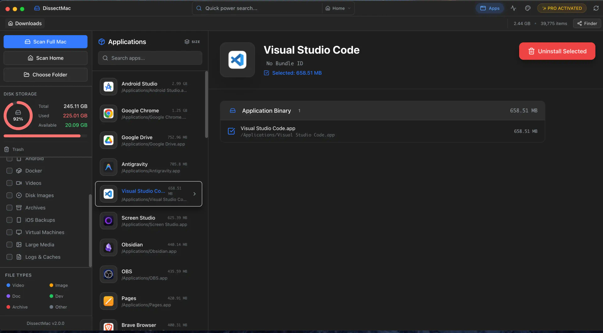 DissectMac app uninstaller feature