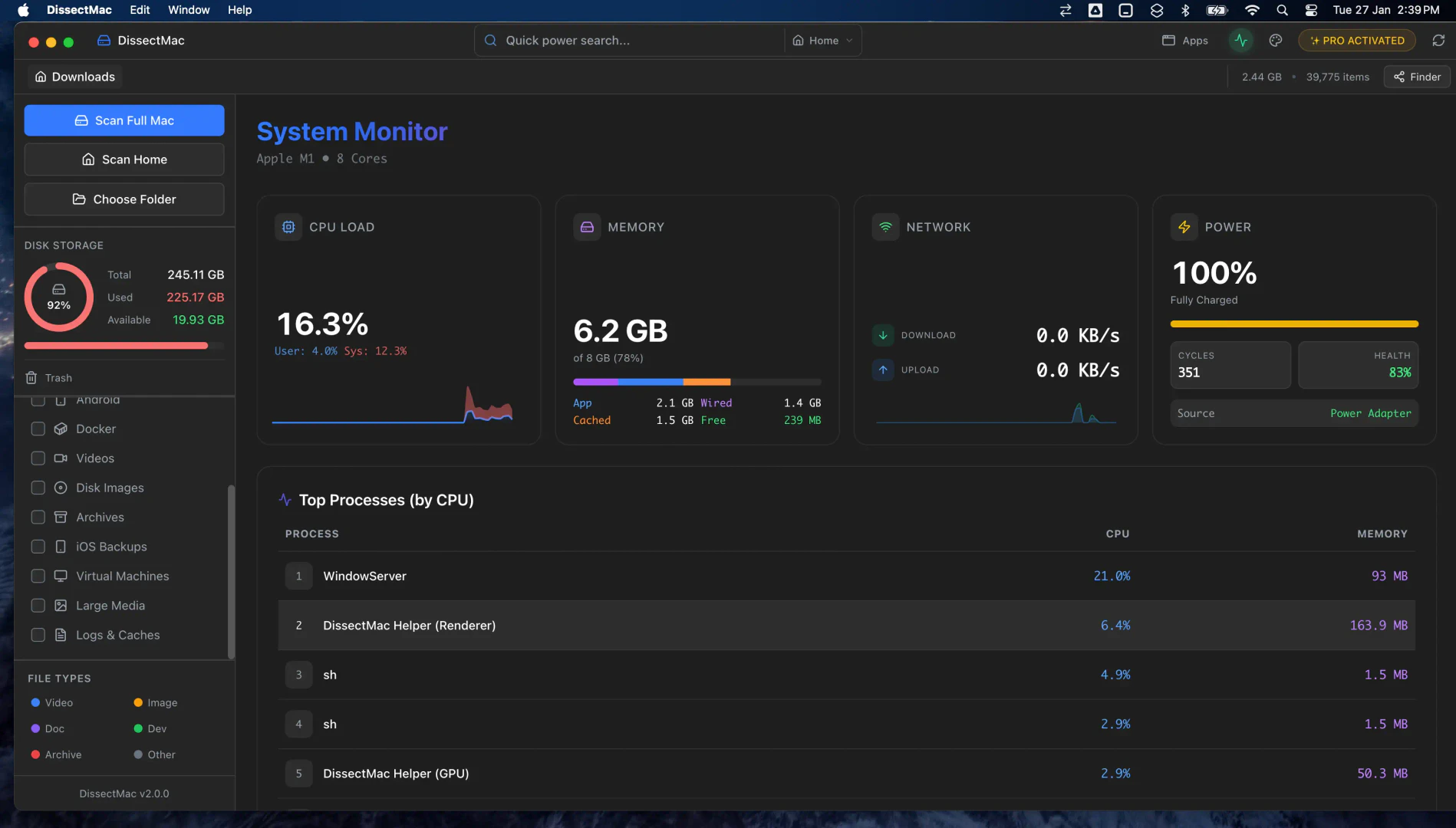 DissectMac real-time monitoring interface