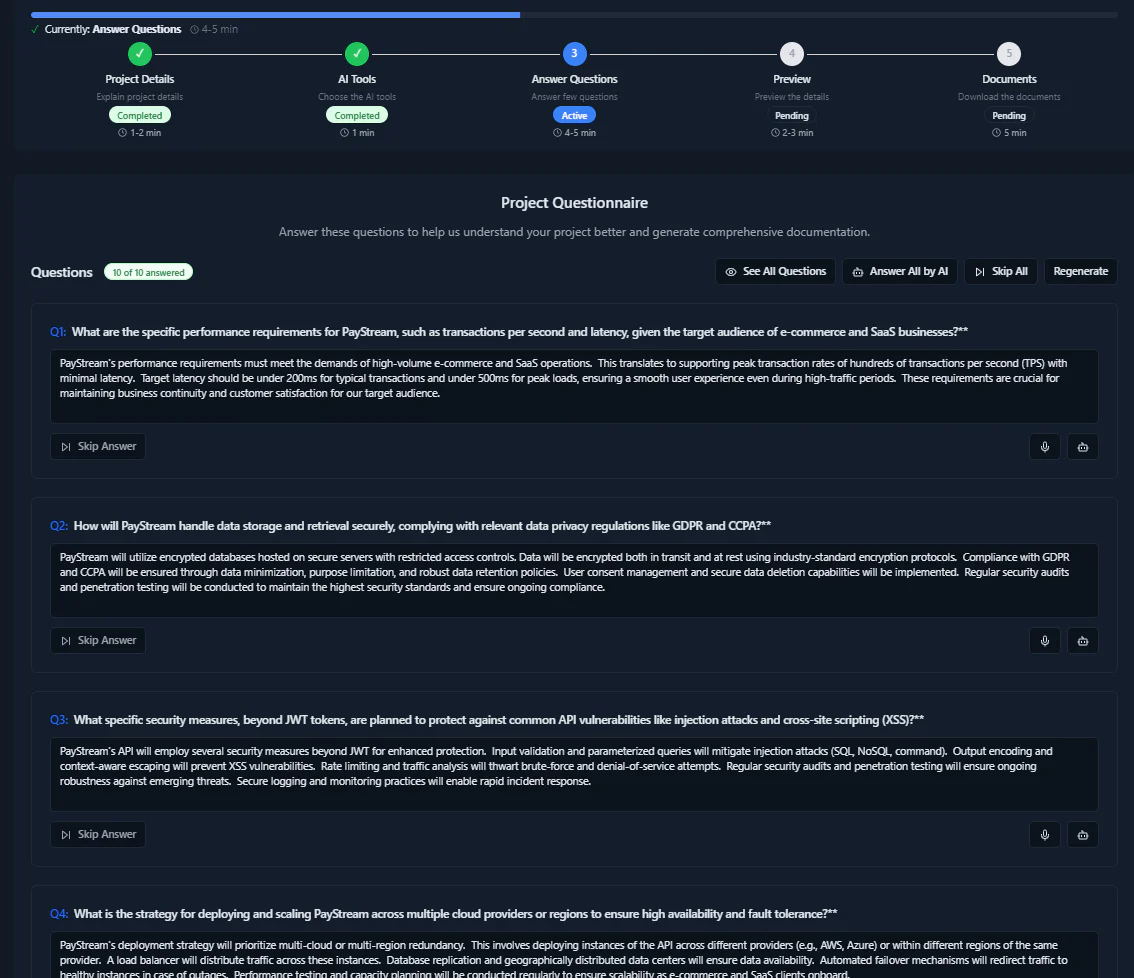 Dociagent use case example for project documentation