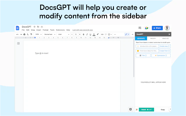 DocsGPT product interface in Google Docs