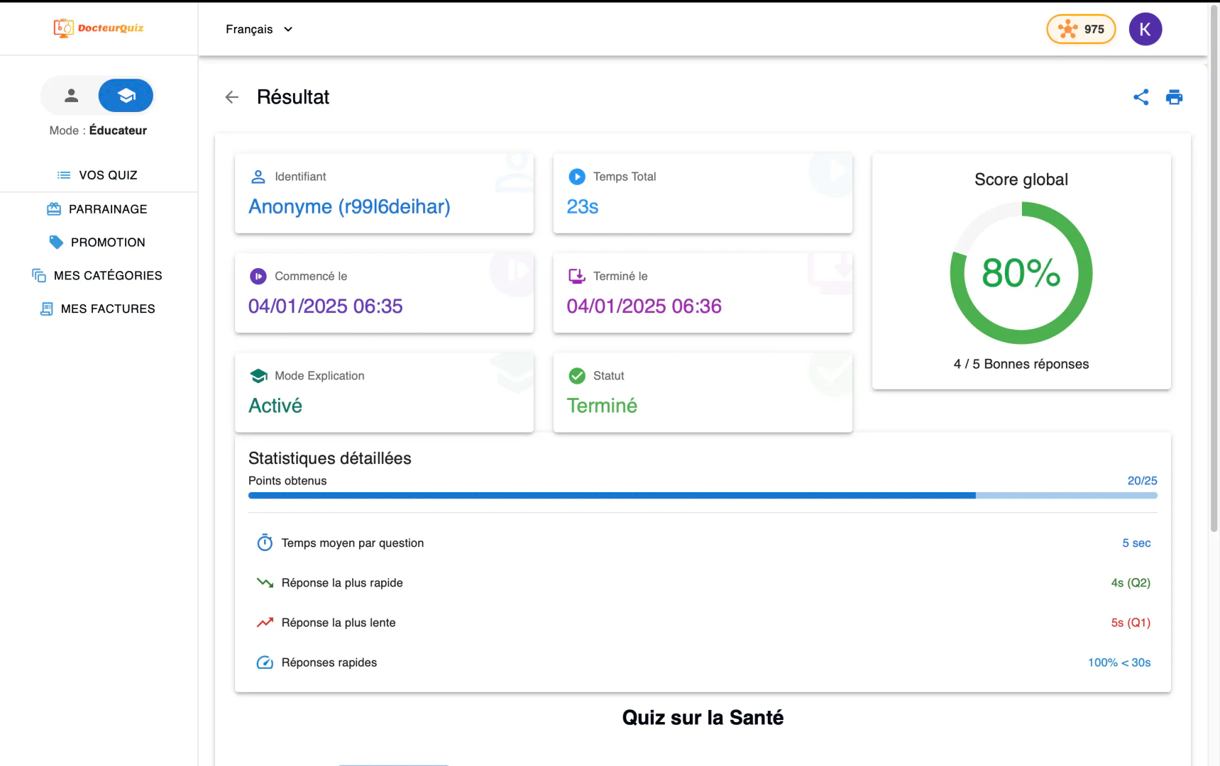DocteurQuiz user response tracking
