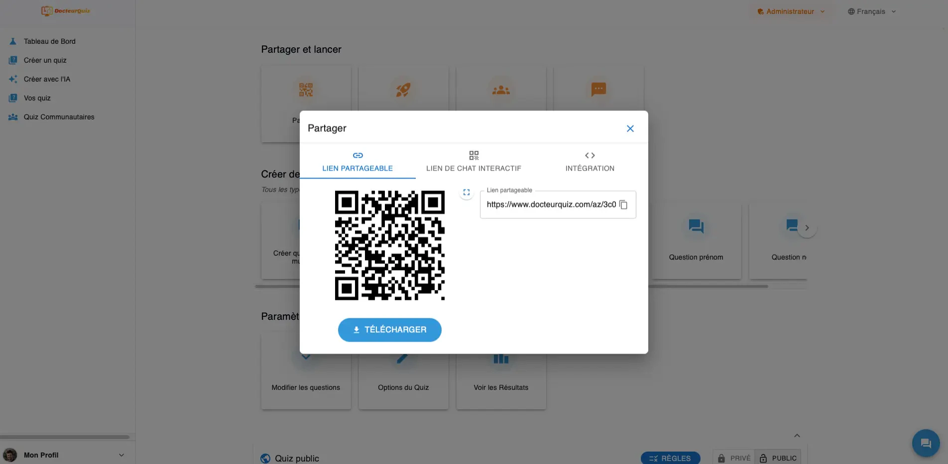 DocteurQuiz quiz sharing and customization features