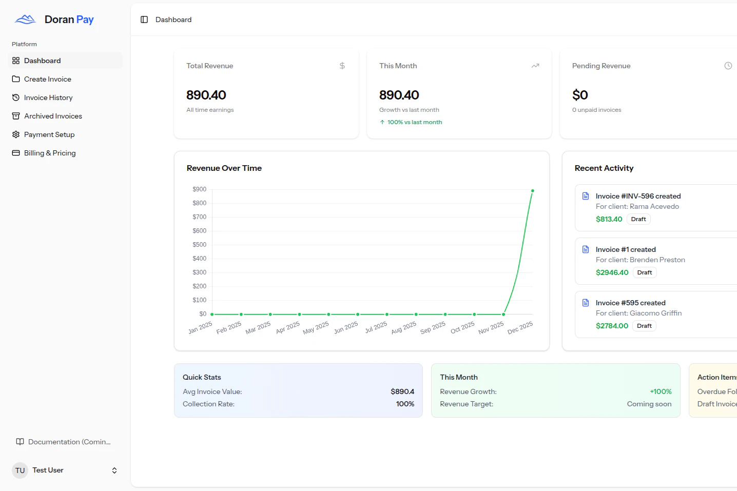 Doranpay dashboard overview