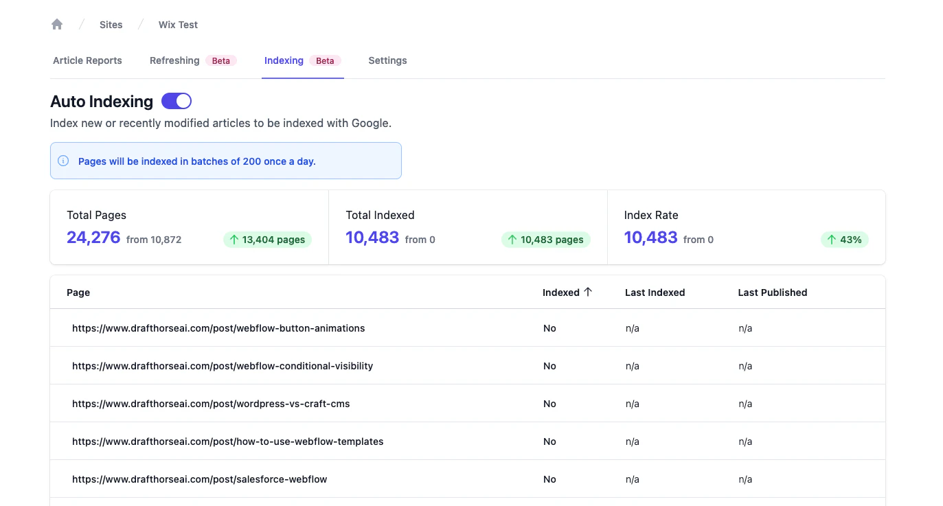 Drafthorse AI auto indexing feature demonstration