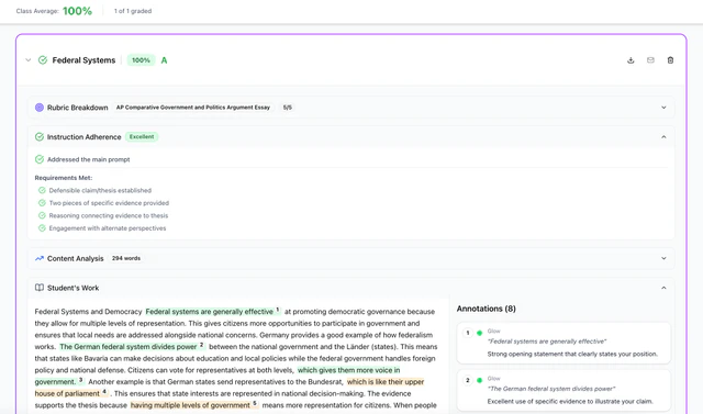 Easyclassai AI grading tool interface