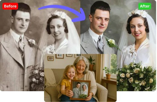 Easyphotorepair user scenario with restored wedding photo