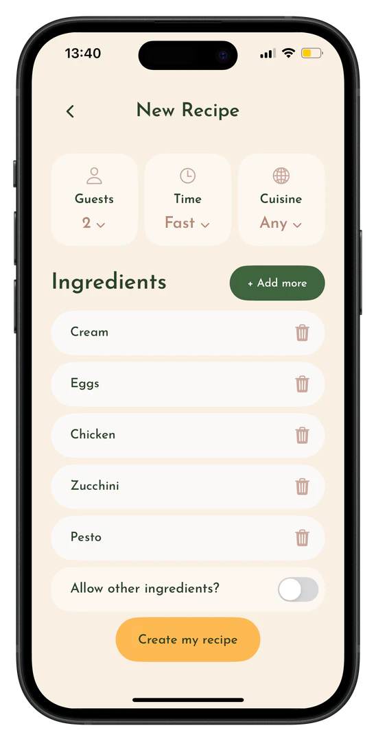 Step 2 of using Eatwithcrumb: Customize your recipe