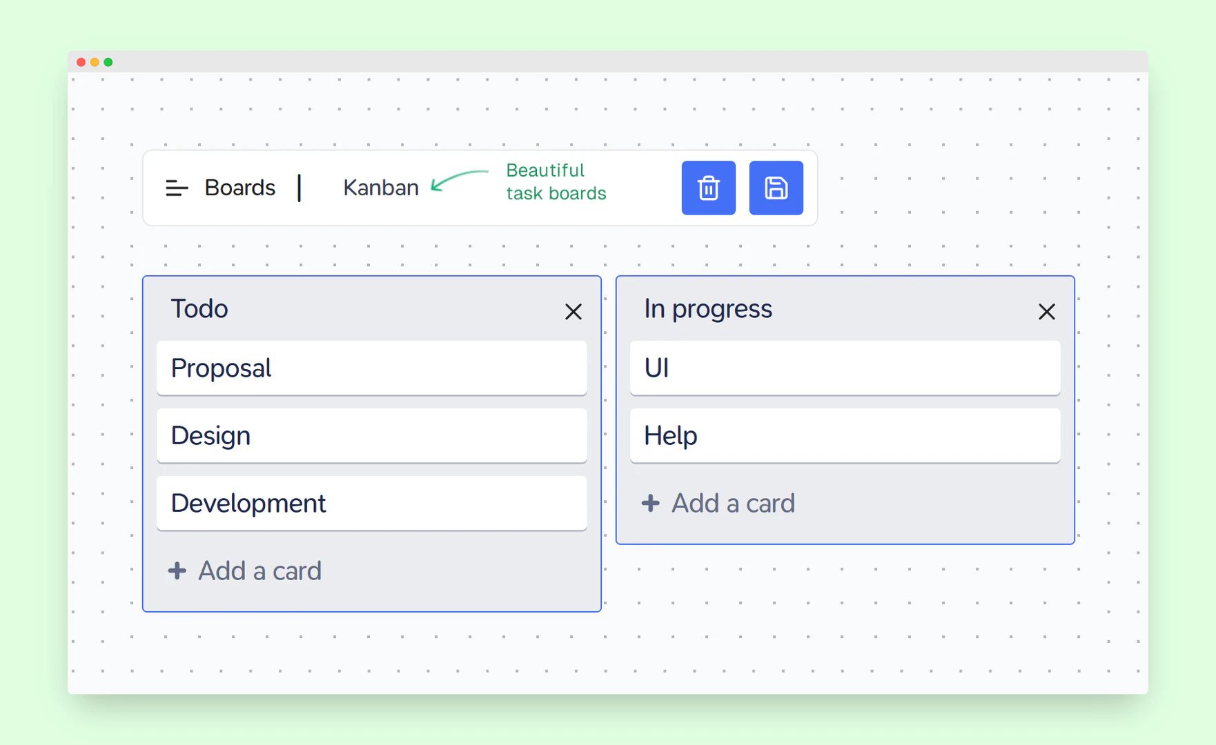 Elasticnote Kanban board interface