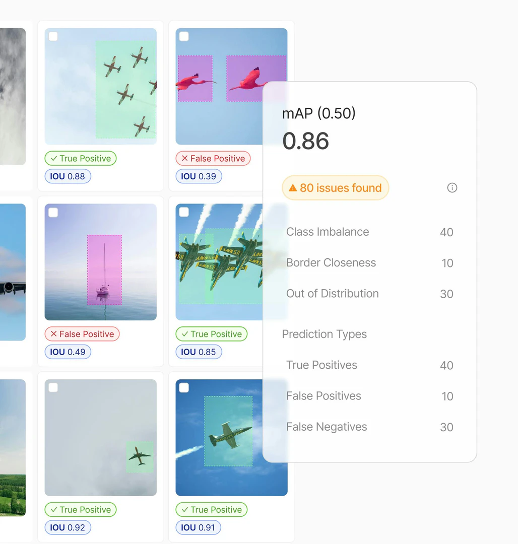 Encord product interface showcasing model evaluation features