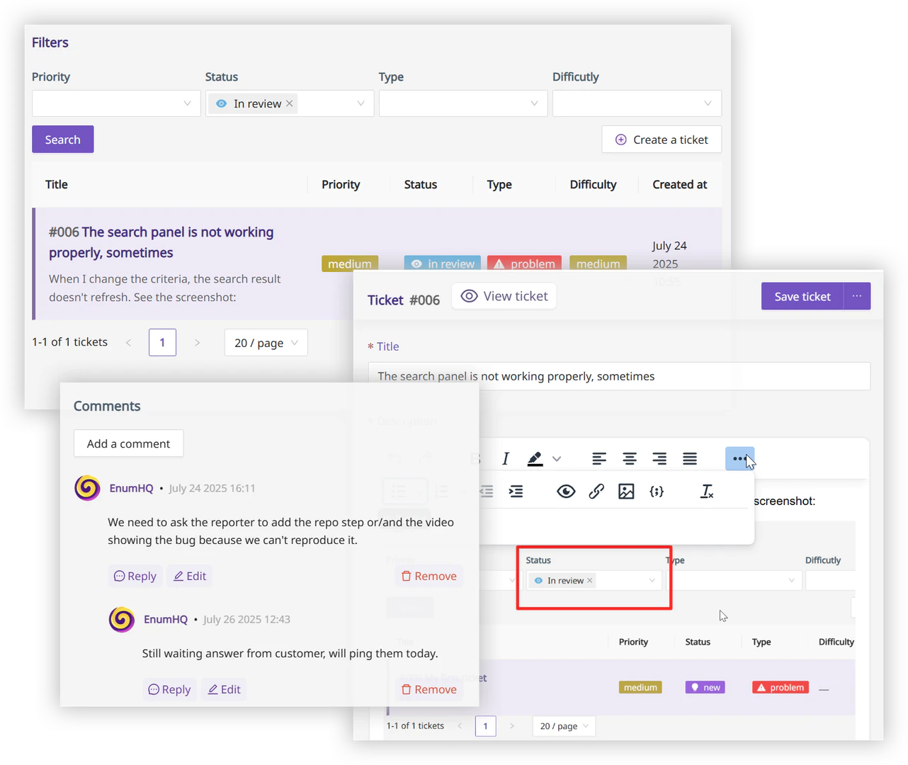 Enumhq ticketing system overview