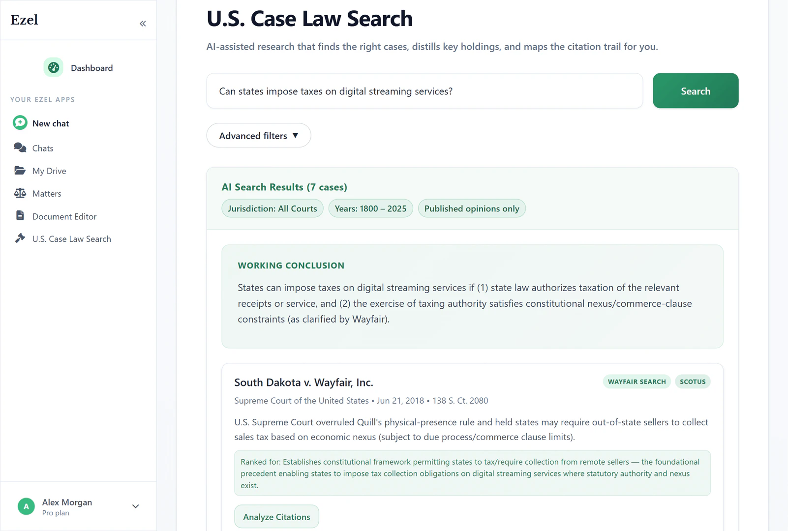 Ezelai case law search feature demonstration
