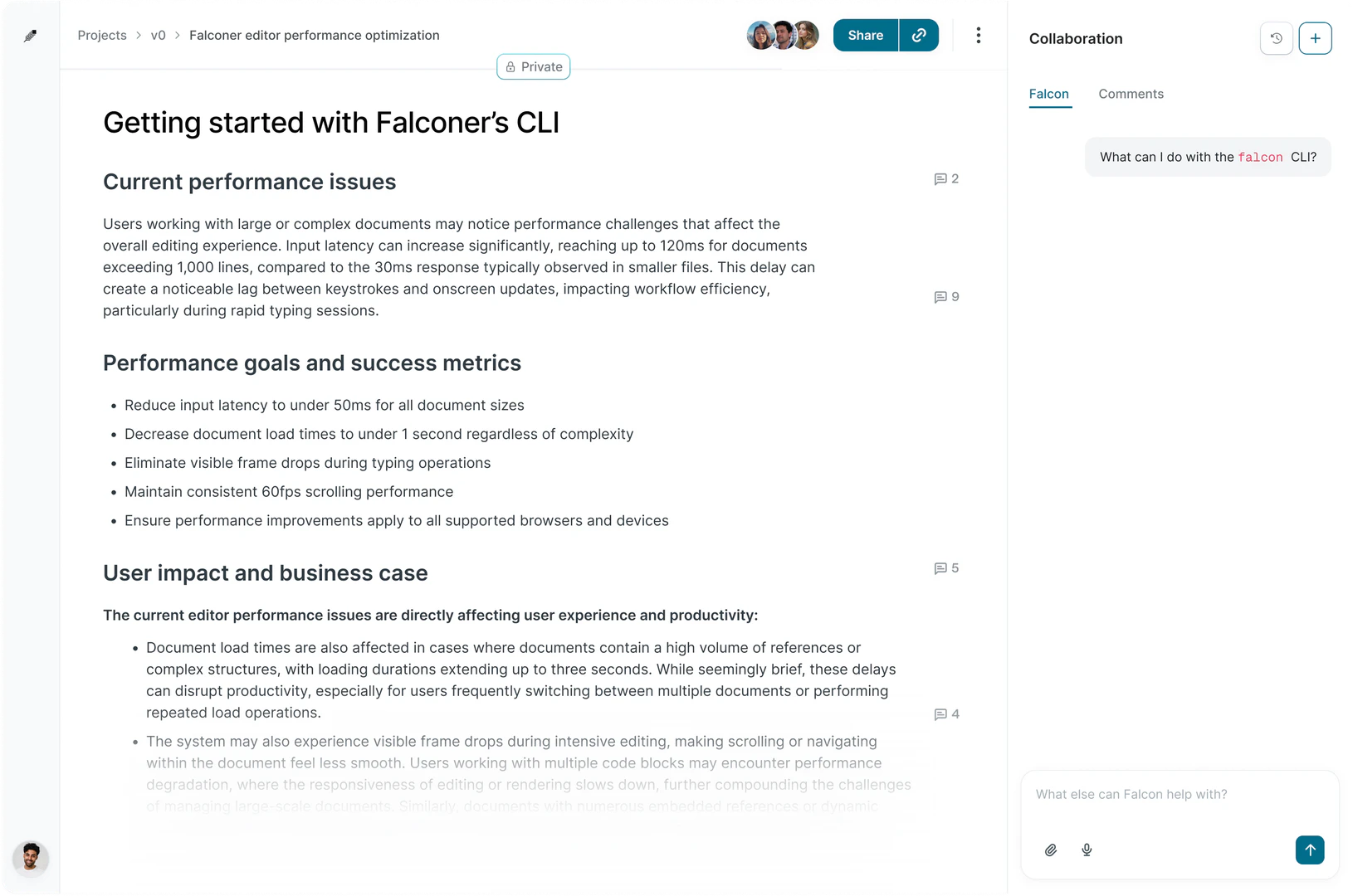 Falconer product interface overview