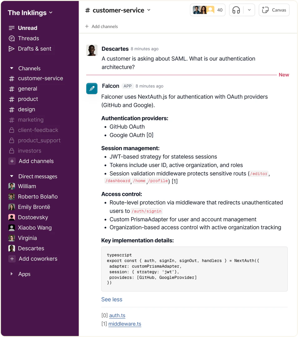 Falconer application scenario for teams