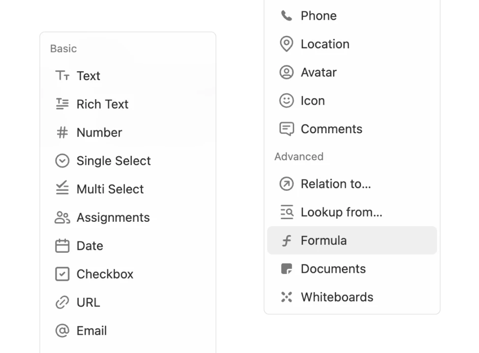 Fibery features showcasing various field types for data entry