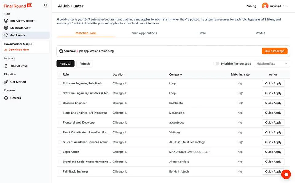 Final Round AI Job Hunter feature demonstration