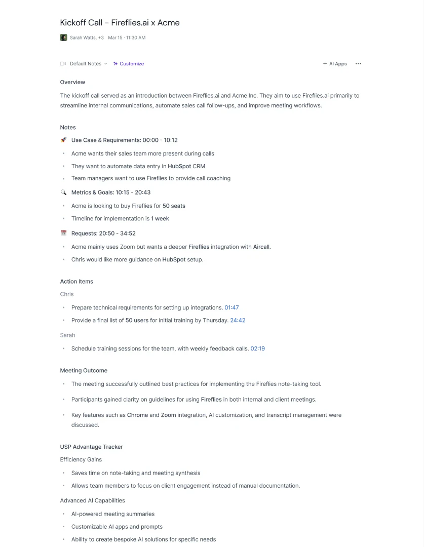 Fireflies Ai AI summary feature demonstration