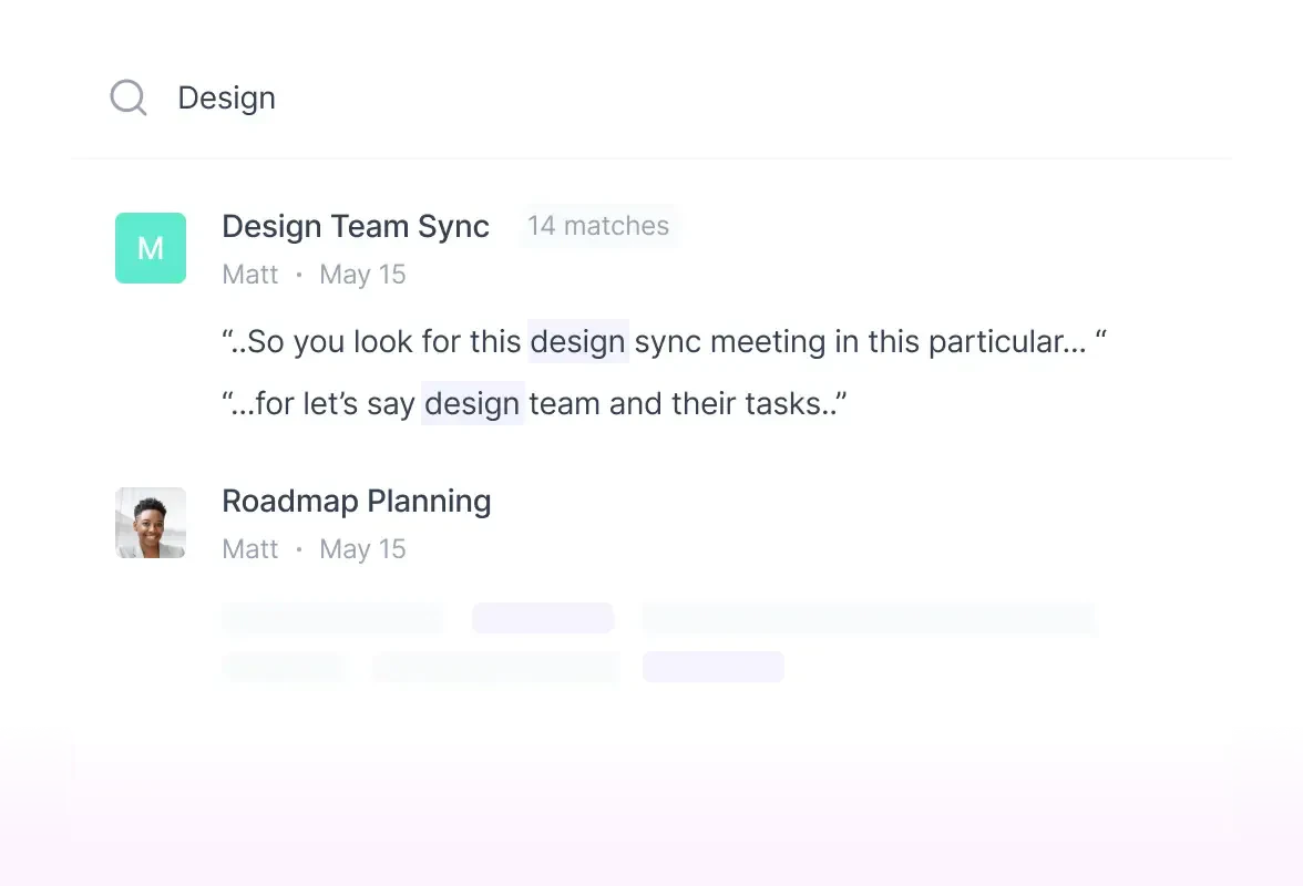 Fireflies Ai meeting search feature
