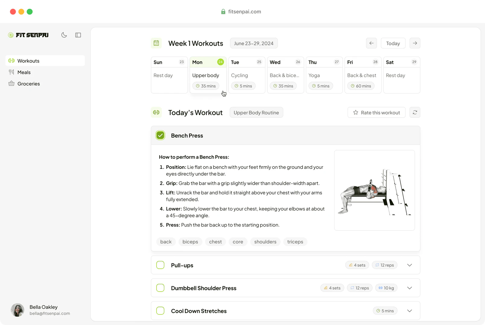 Fitsenpai product interface overview