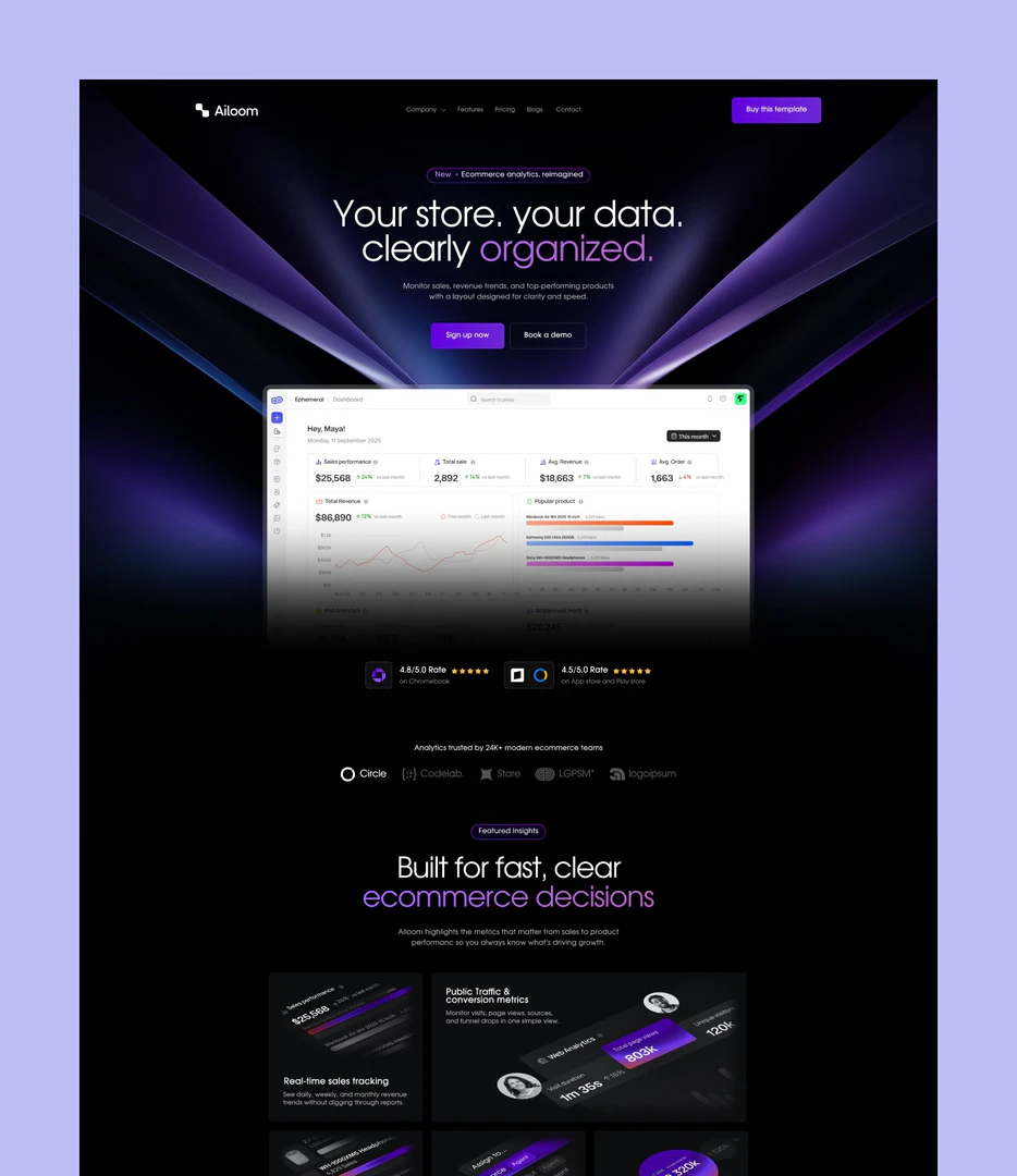 Flowcub SaaS website template use case