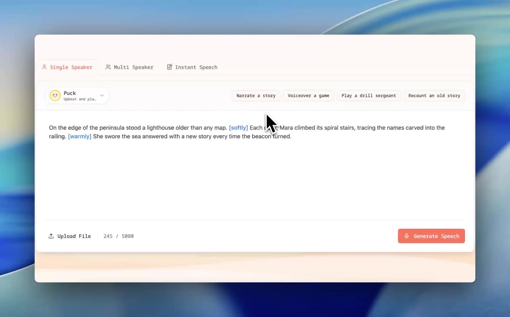 FlowSpeech auto-marking a single speaker script