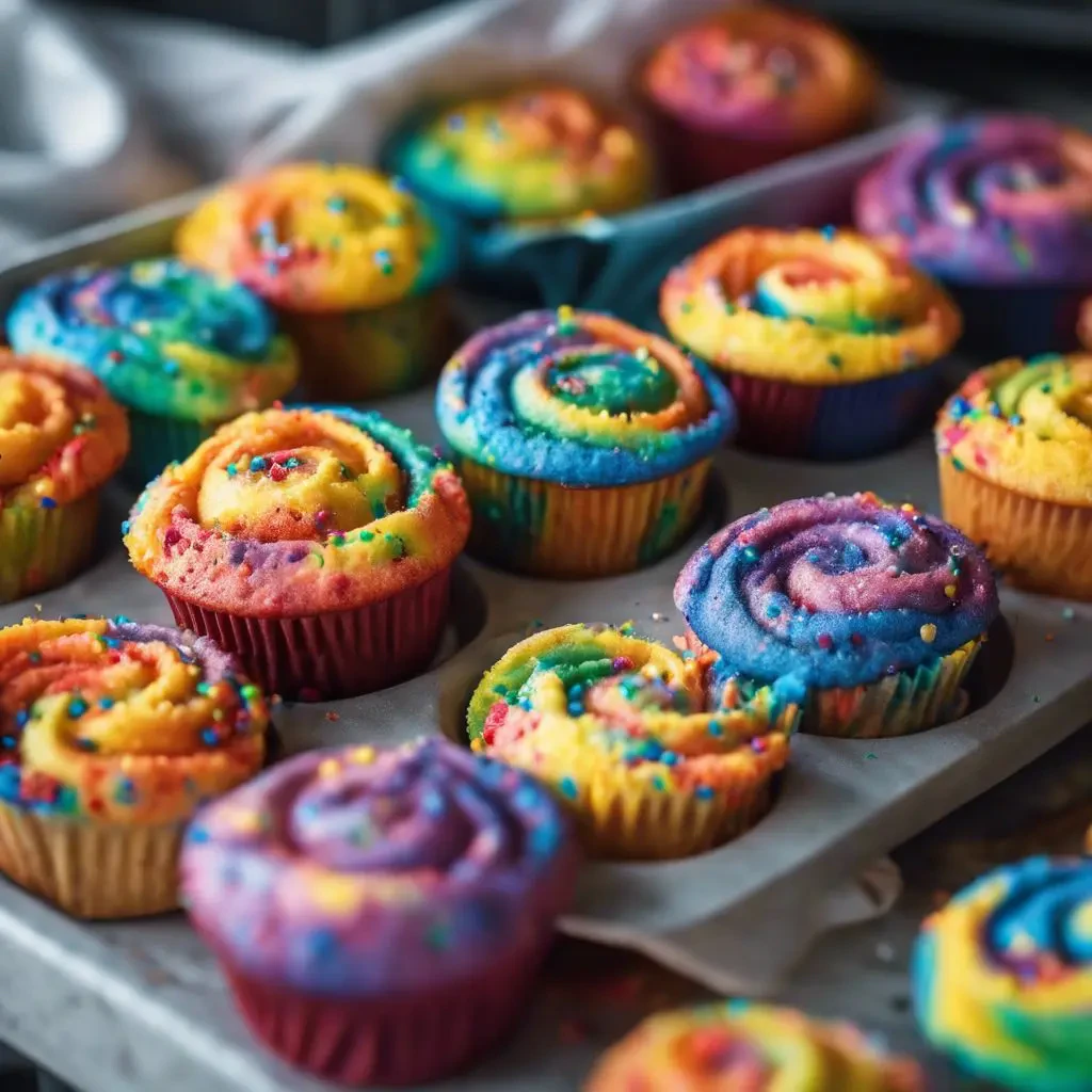 FoodiePrep rainbow swirl muffin recipe example