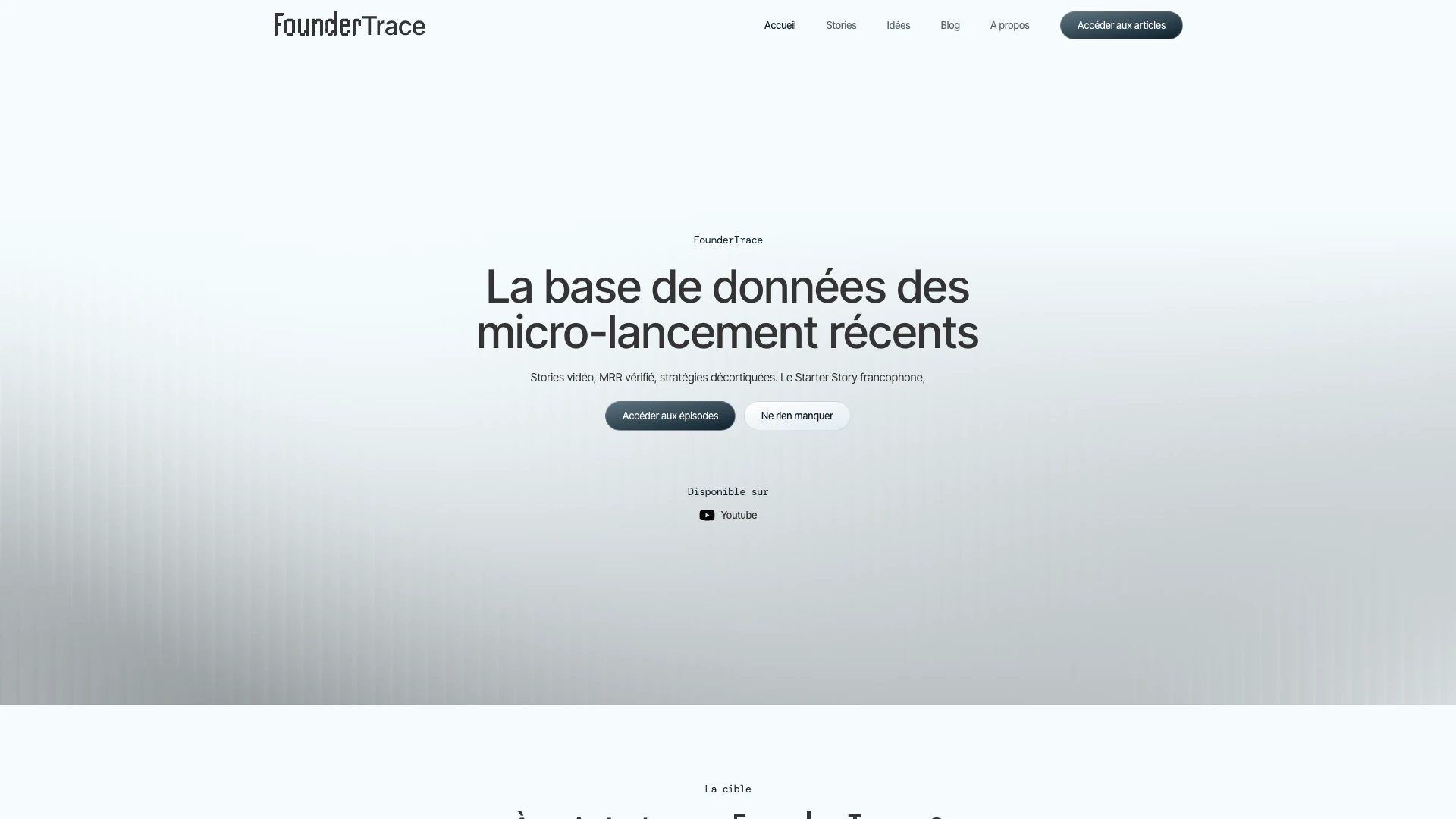 Foundertrace website screenshot showing FounderTrace is the first French-speakin... interface and features