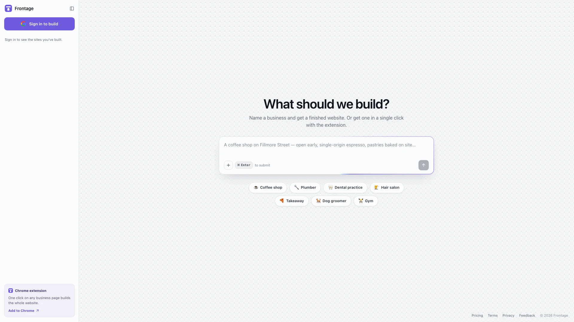 Frontage website screenshot showing Verwandeln Sie jedes Unternehmen mit ein... interface and features