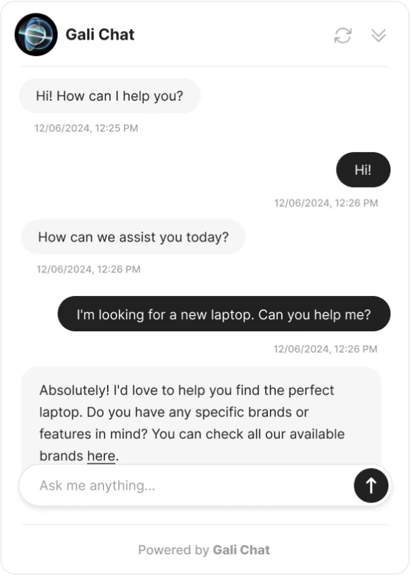 GaliChat customer interaction interface