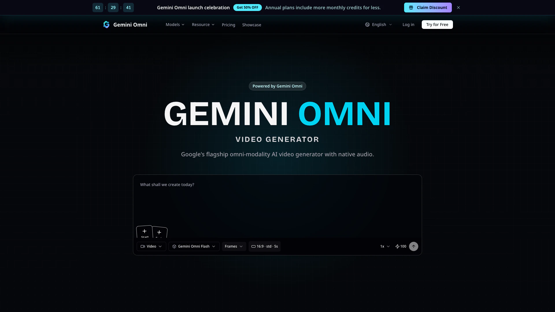Geminiomnivideo website screenshot showing Gemini Omniは、テキスト、画像、音声キューを魅力的なショートフォームビ... interface and features