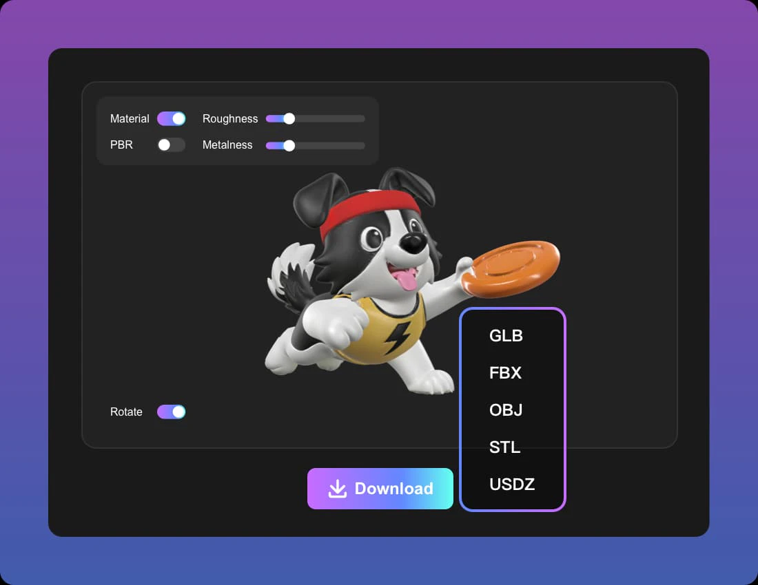 Gen3D step 4: Preview and export your 3D model
