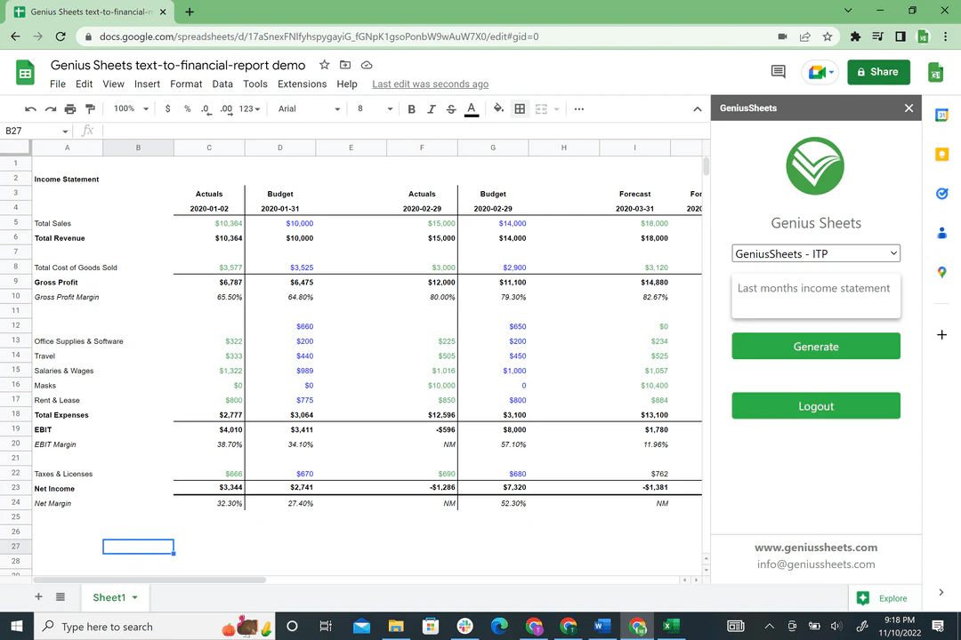 Genius Sheets product interface overview