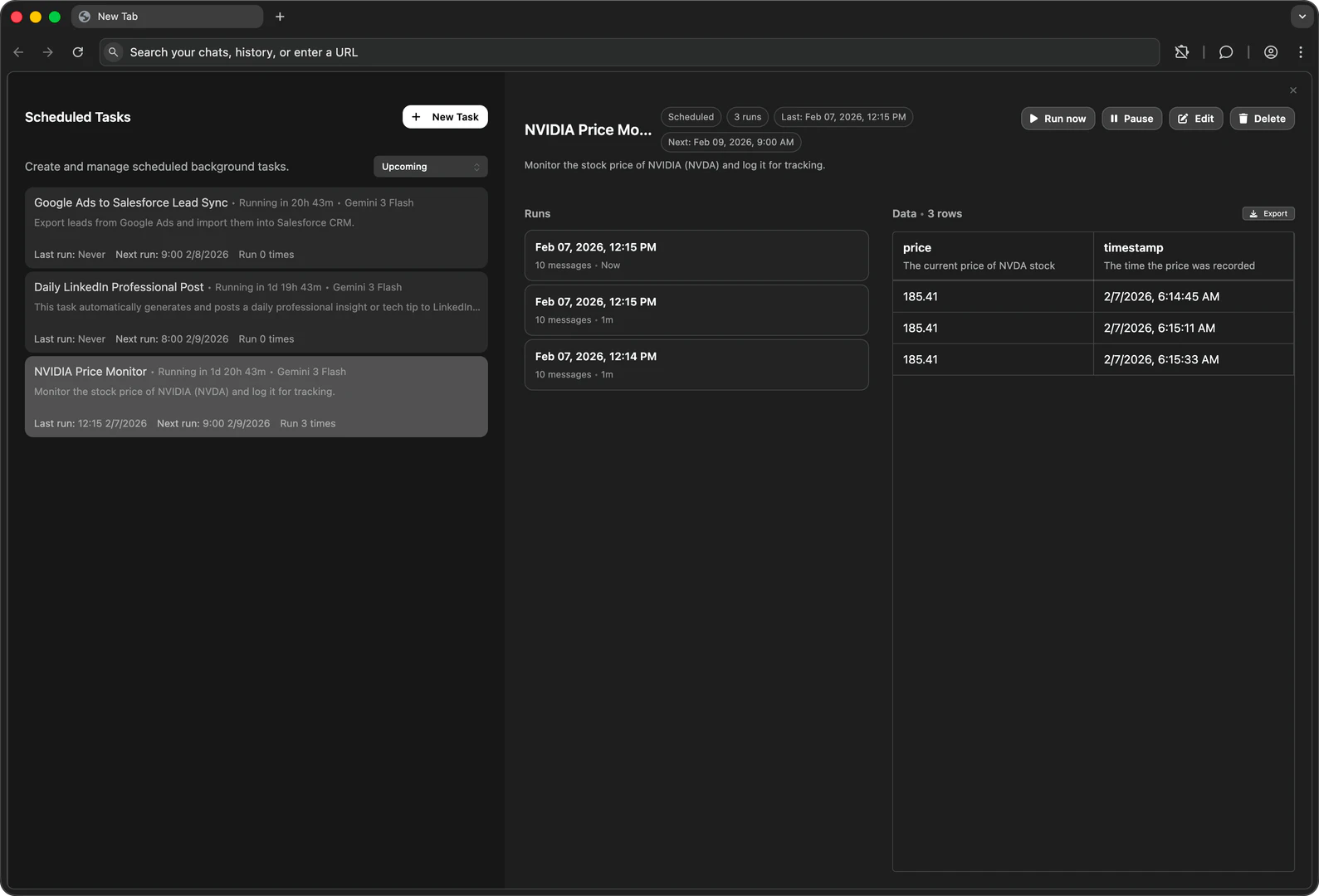 Getaera operation interface for running workflows
