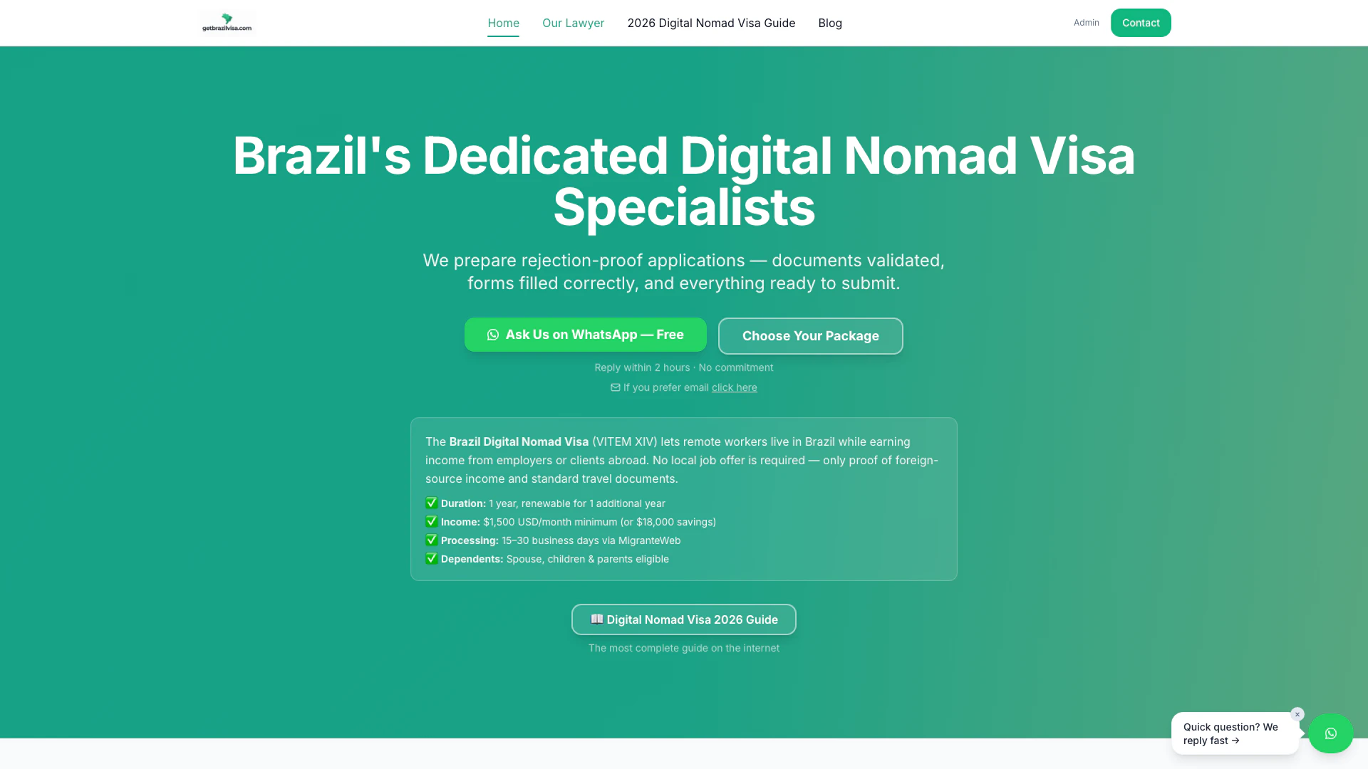 Getbrazilvisa website screenshot showing GetBrazilVisa is Brazil's dedicated digi... interface and features