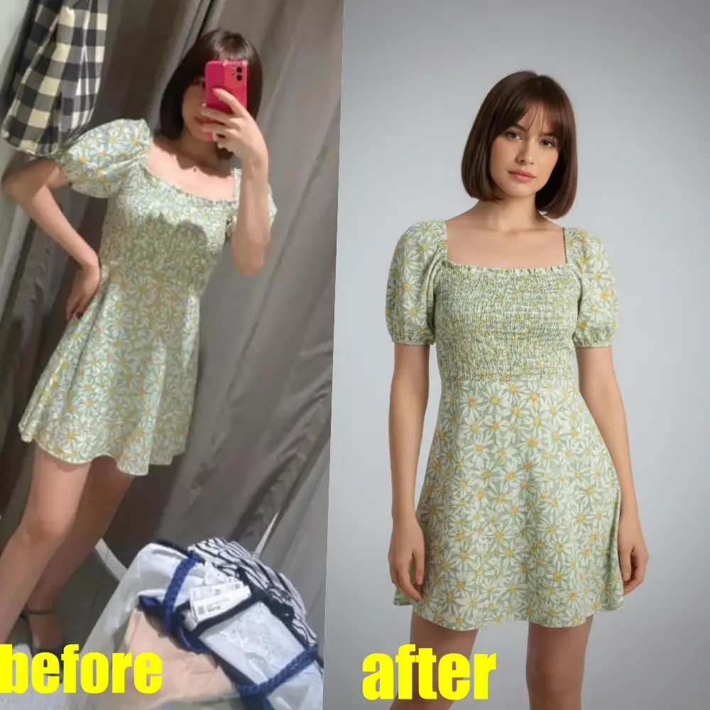 Before and after comparison of photo enhancement using Studioify